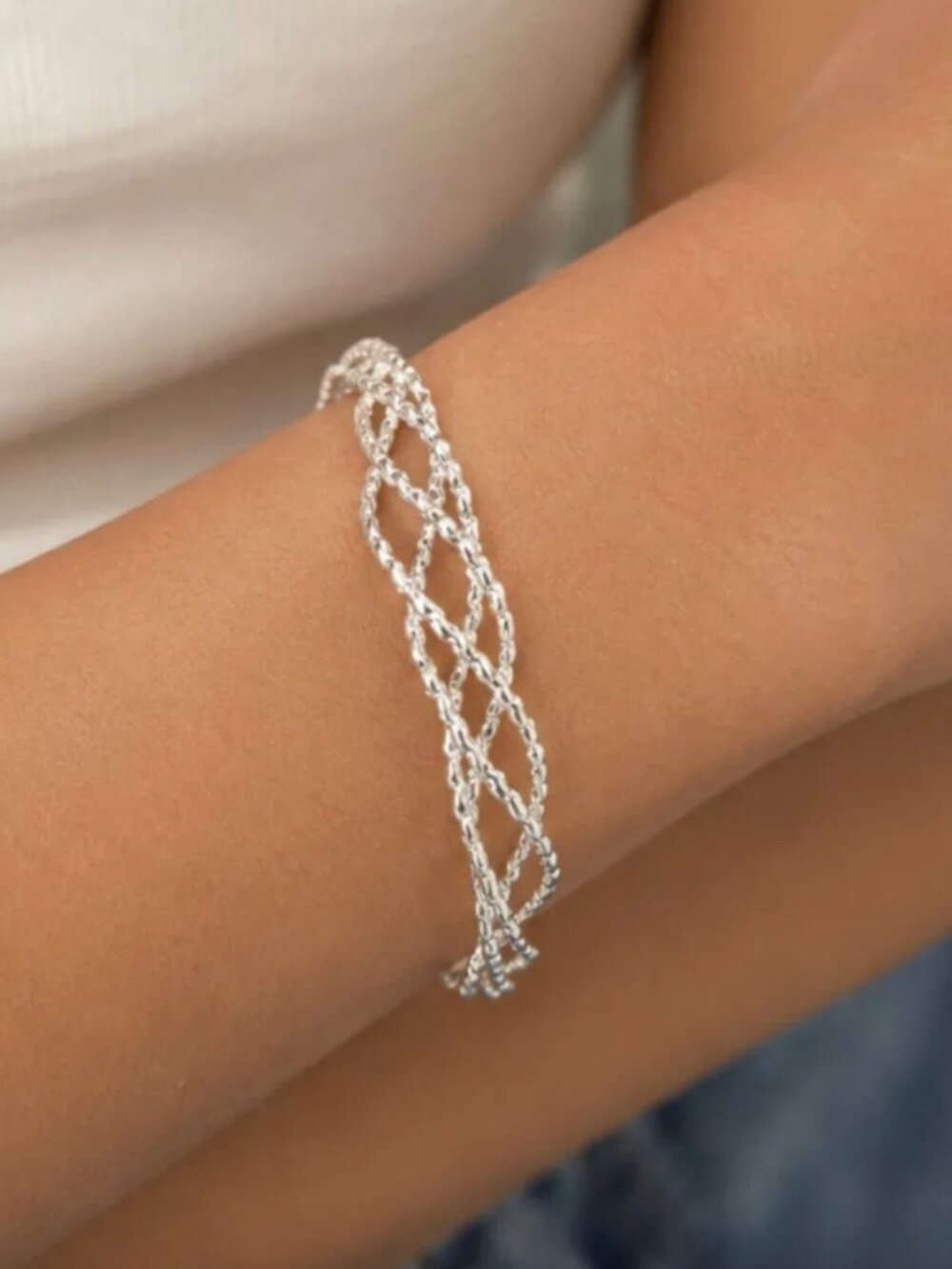 925 Sterling Silver Bangle Bracelet Silver Cuff Bracelet Textured Wire Bracelet